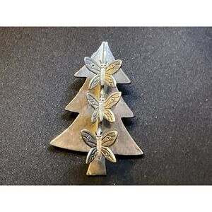 Emilia Castillo Vintage Stainless Scarf Clip Christmas Tree With Butterflies
